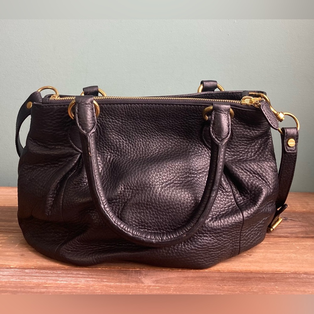 J. Crew Black Leather Turn Lock Satchel Bag - Picture 2 of 12